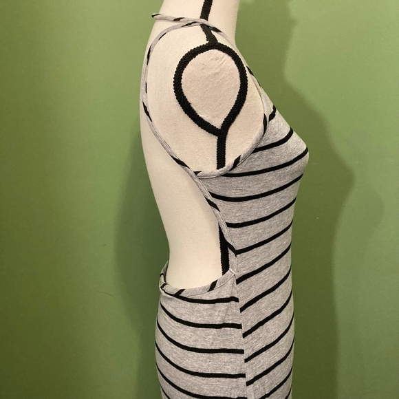 Women's Rebel Sugar Grey Black Striped Halter Backless Maxi Dress M - Picture 5 of 8